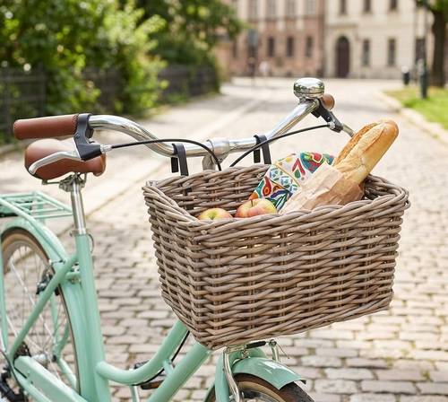 Cesto bici giunco grigio con ganci in ferro cm 41x30x20h