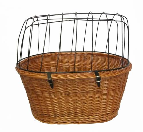 Cesto bici vimini ovale con gabbia metallo per cani