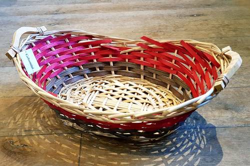 Cesto confezione ovale vimini naturale fascia rossa-marron cm 47x31x17h