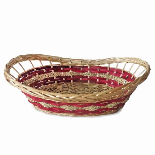 Cesto confezione ovale vimini naturale fascia rossa cm51x36x17