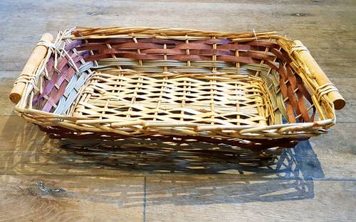 Cesto confezione rettangolare vimini marrone e naturale cm 48x34x12h