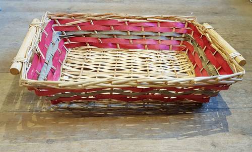Cesto confezione rettangolare vimini rosso e naturale cm 55x38x13h