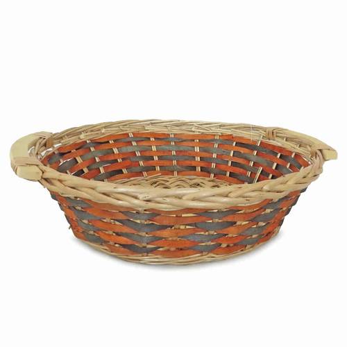 Cesto confezione tondo vimini naturale fascia arancio-grigio cm 40x12h