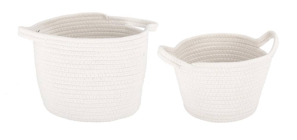 Cesto corda cotone naturale bianco tondo alto con manici