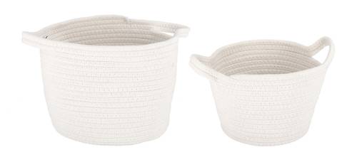 Cesto corda cotone naturale bianco tondo alto con manici