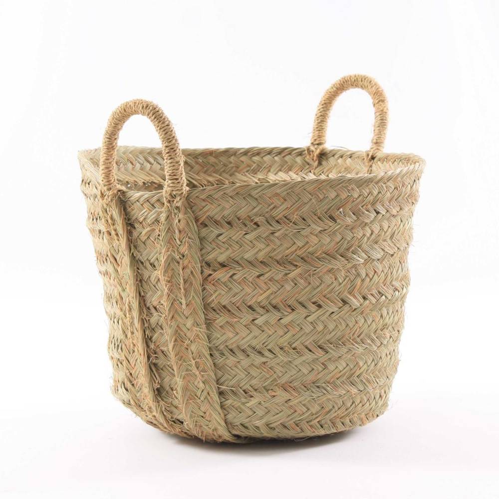 Cesto erba palustre verde ovale con manici large 58x46x43h