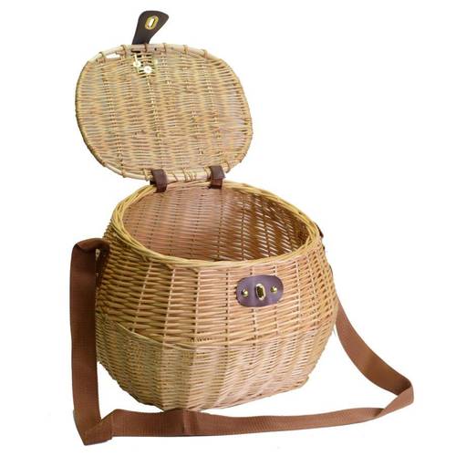Cesto funghi vimini con tracolla e maniglia bombato e inclinato 39x33x32h
