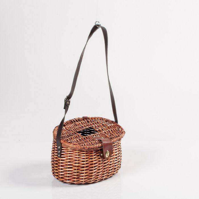 Cesto funghi vimini noce bauletto con buco tracolla regolabile