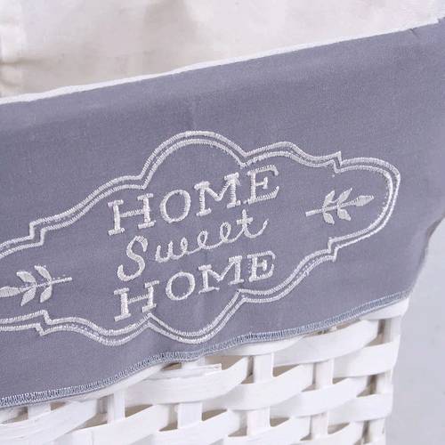 Cesto gettacarta rattan bianco con fodera grigia Home sweet home