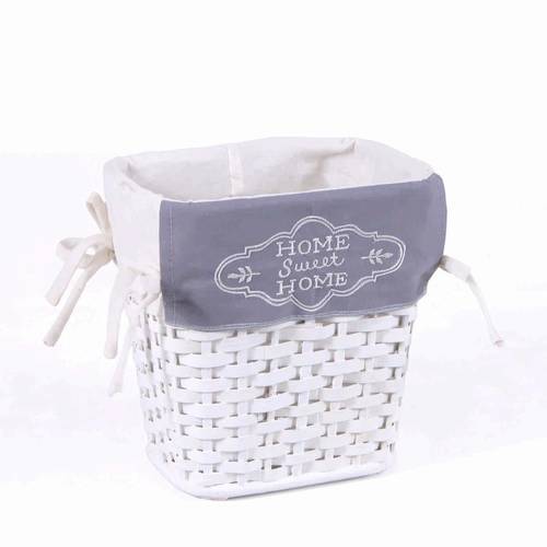 Cesto gettacarta rattan bianco con fodera grigia Home sweet home