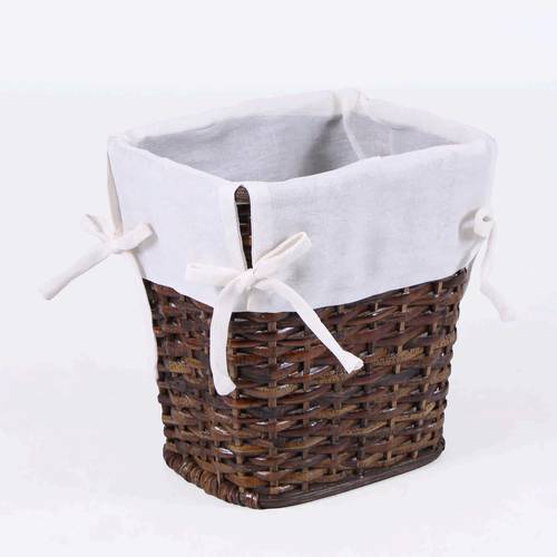 Cesto gettacarta rattan noce con fodera ricamo foglie
