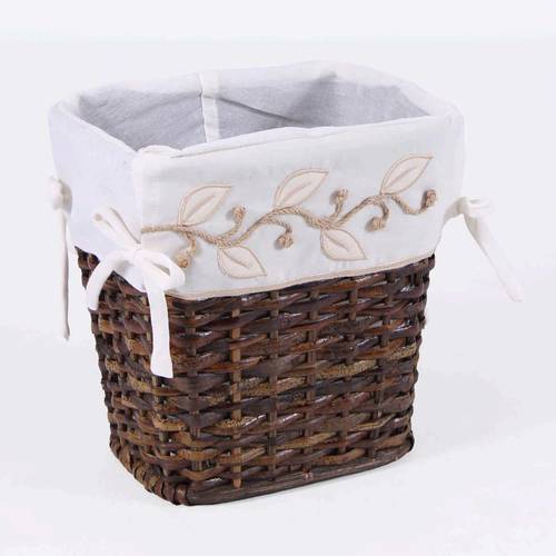 Cesto gettacarta rattan noce con fodera ricamo foglie