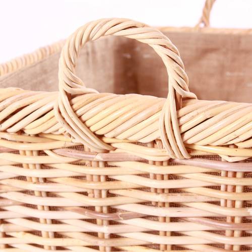 Cesto giunco naturale rettangolare con bordo fodera iuta e manici 61x46