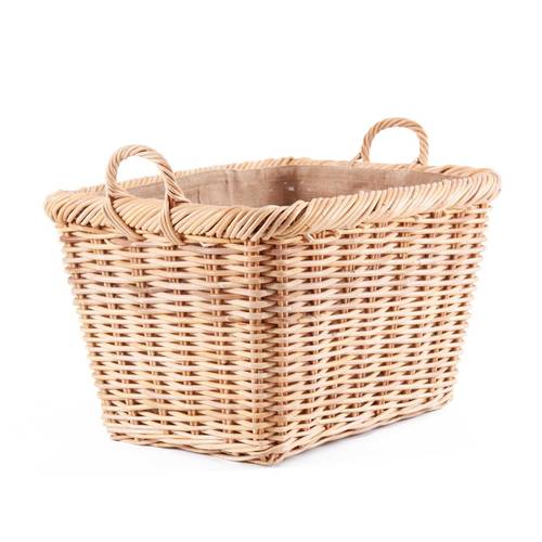 Cesto giunco naturale rettangolare con bordo fodera iuta e manici 61x46