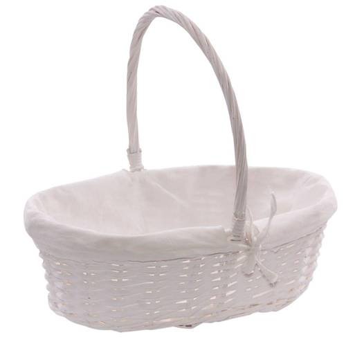 Cesto ovale vimini laccato bianco con manico e fodera cm 40x28