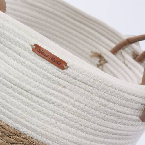 Cesto paglia seagress naturale e fascia cotone bianco con manici