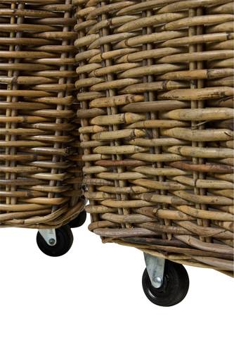 Cesto quadrato rattan grigio con maniglie e ruote