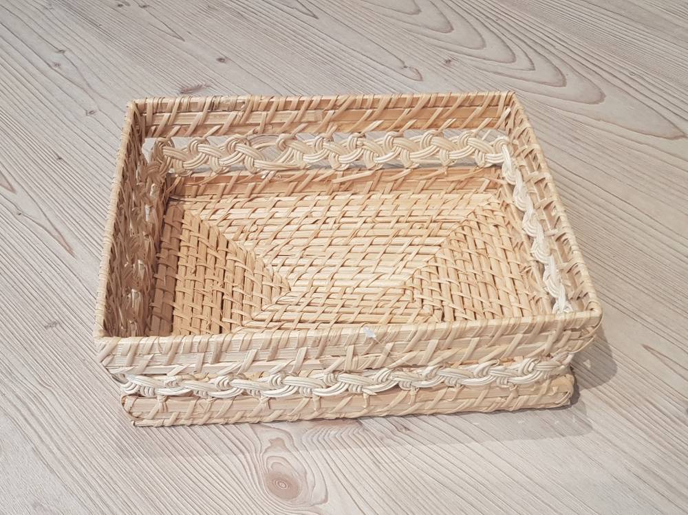 Cesto rettangolare rattan e midollino lavorato porta pane 26x20x9h