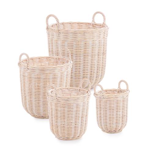 Cesto tondo rattan sbiancato con manici alto e cilindrico