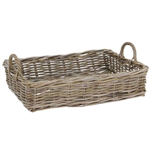 Cesto vassoio giunco grigio con maniglie 63X45