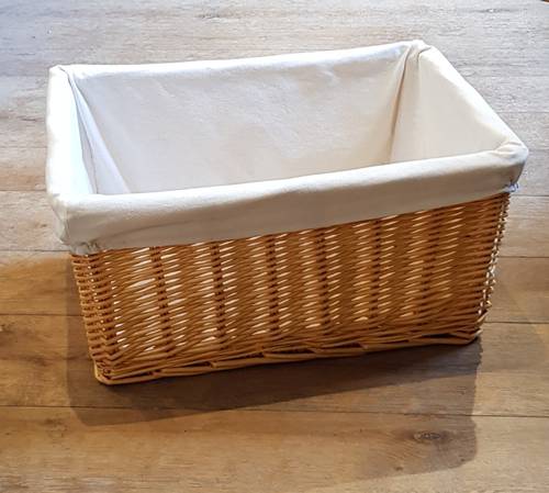 Cesto vimini naturale rettangolare fodera bianca 50x35