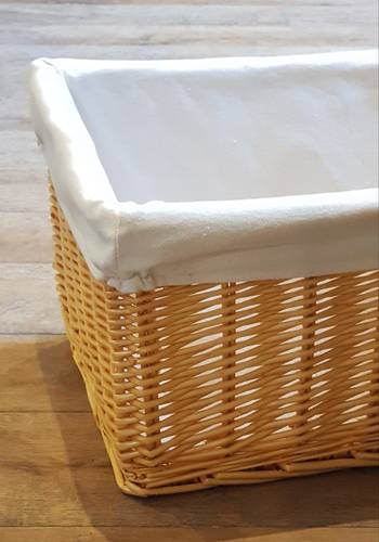 Cesto vimini naturale rettangolare fodera bianca 50x35
