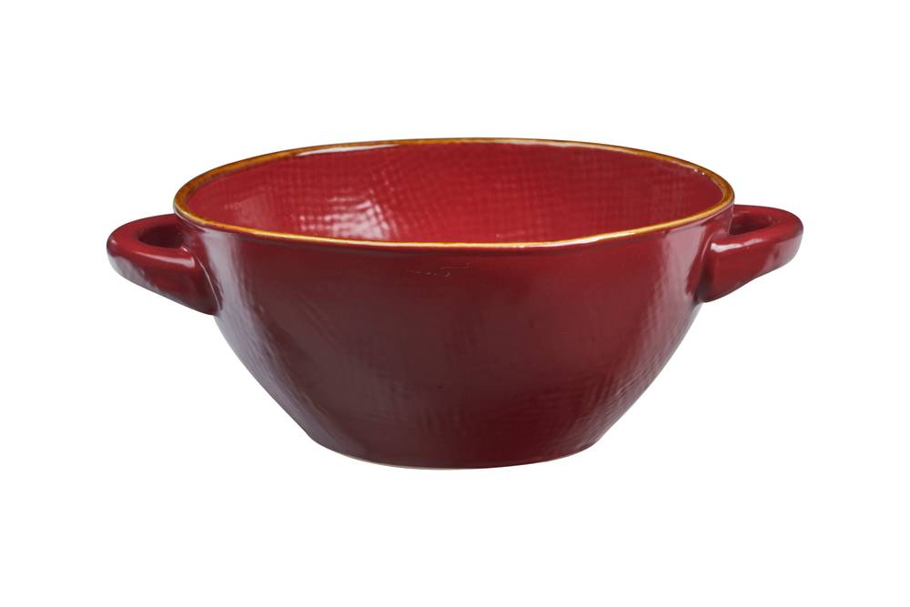 Ciotola zuppa con manici rossa porcellana collezione mediterraneo