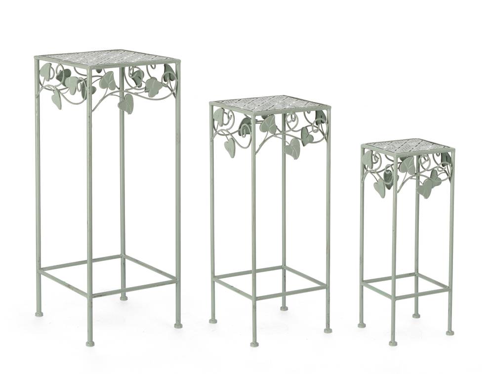 Colonne portafiori quadrate ferro verde salvia set 3 pezzi