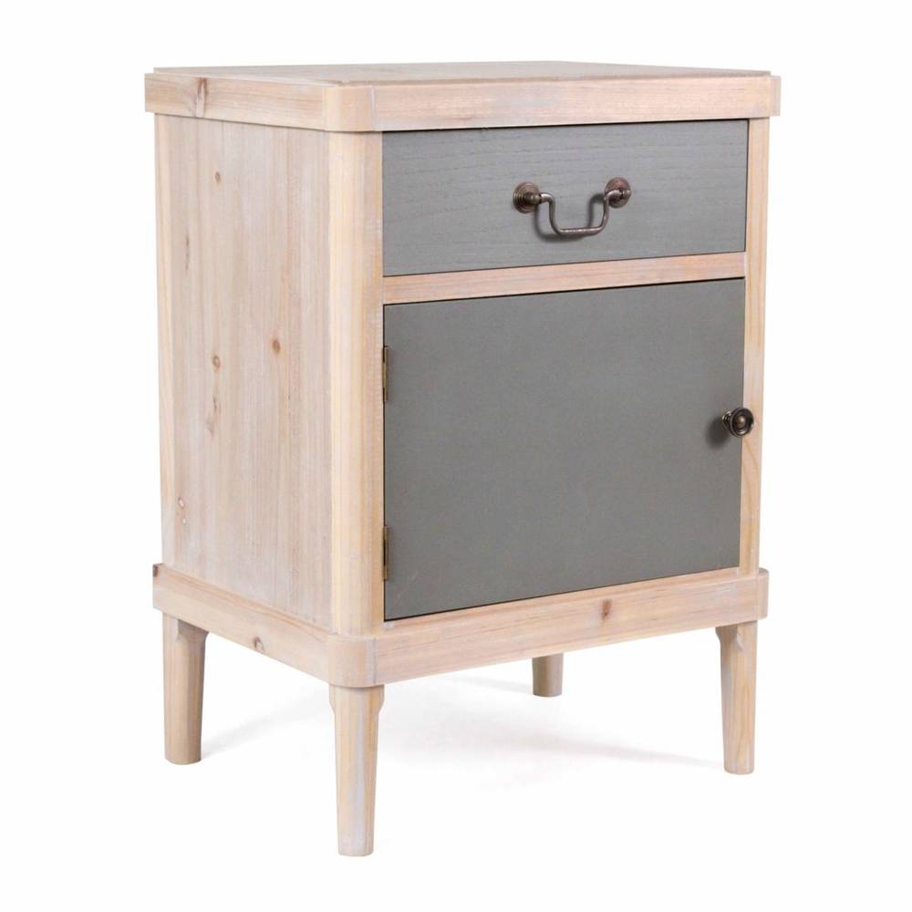 Comodino legno naturale 1 cassetto e 1 anta grigio