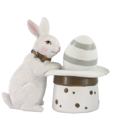 Coniglietto bianco con cappello statuina 8,5h