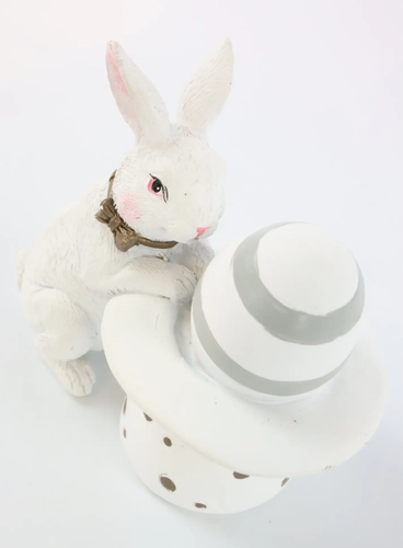 Coniglietto bianco con cappello statuina 8,5h
