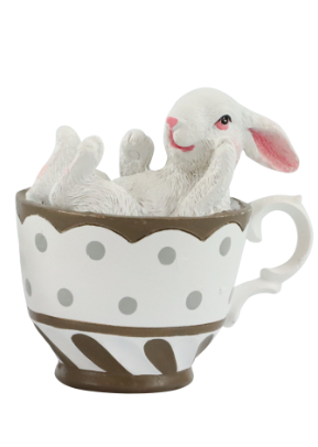 Coniglietto bianco nella tazza statuina 8h