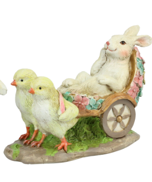 Coniglietto bianco su carrozza con pulcini 14,5x9h
