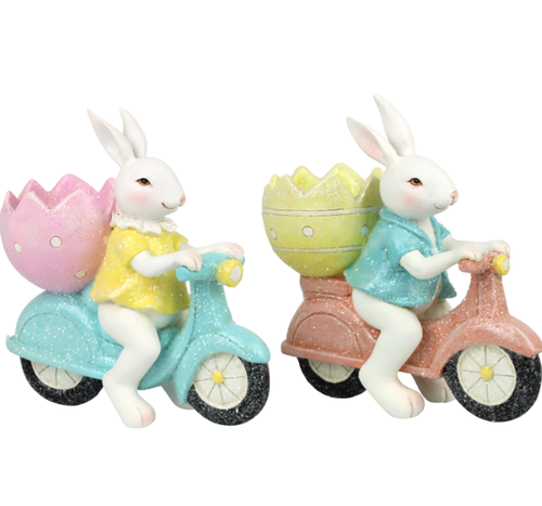 Coniglietto bianco su scooter con uovo colori pastello 13,5h
