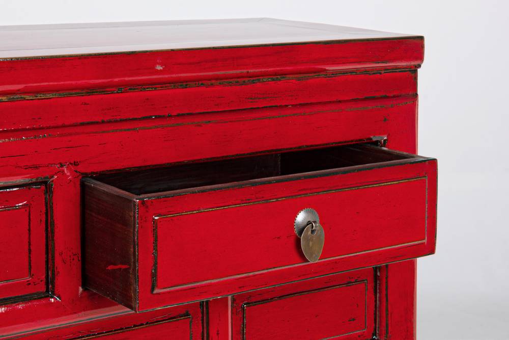 Consolle cinese lacca rossa a 5 cassetti | Arredare Senza Confini
