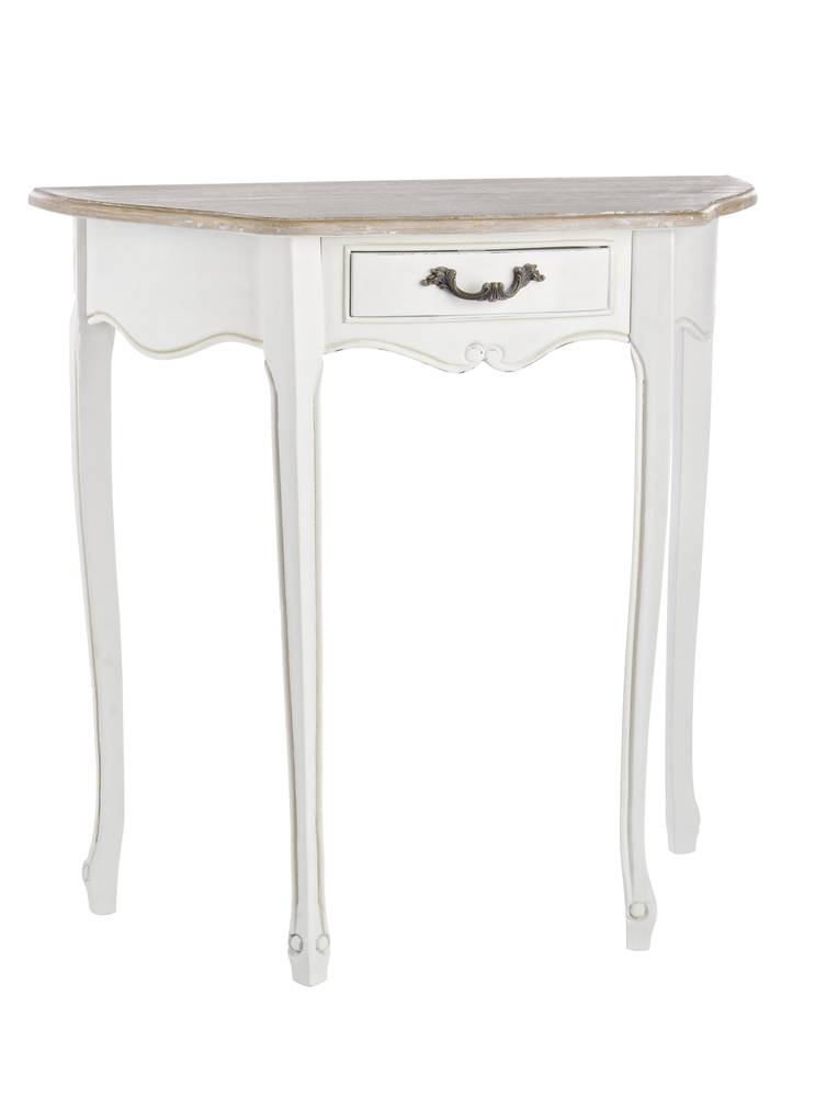 Consolle legno bianco francese stondata top naturale con cassetto