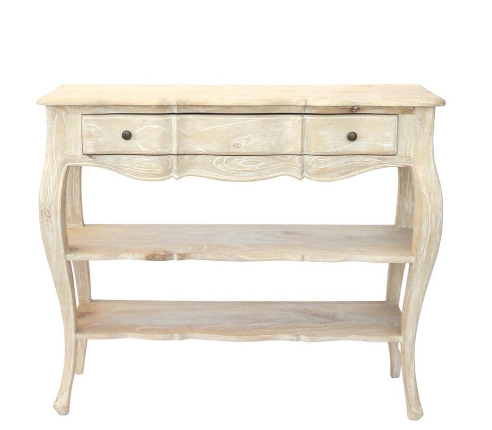 Consolle legno naturale cedro shabby con 2 cassetti + 2 ripiani cm105