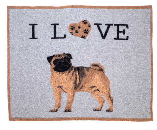 Coperta lana cani I love Carlino130x150