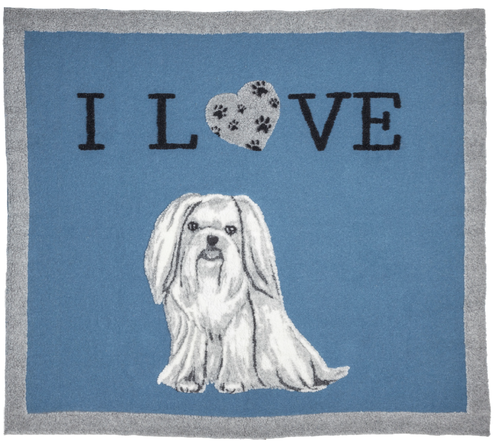 Coperta lana cani I love Maltese 130x150
