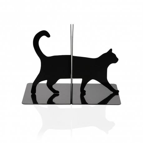 Coppia fermalibri metallo nero gatto che cammina
