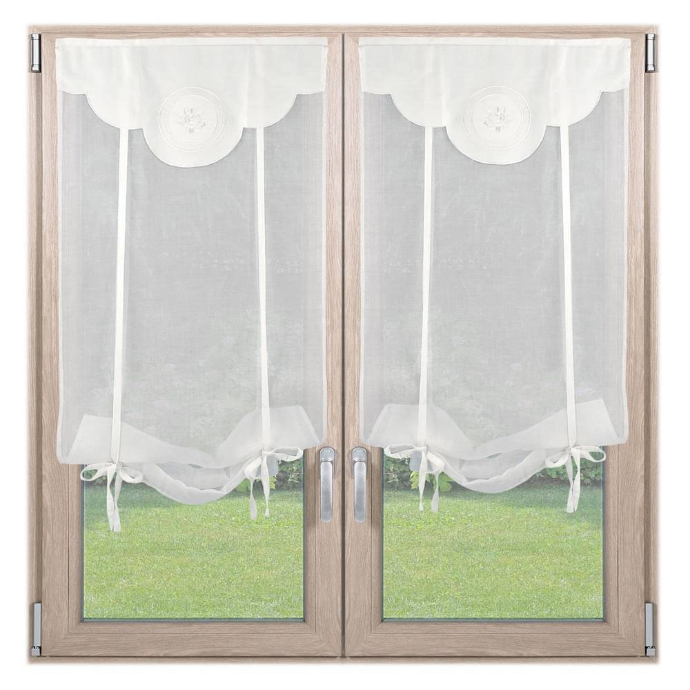 Coppia tende cotone bianco top decoro fiore 60x160