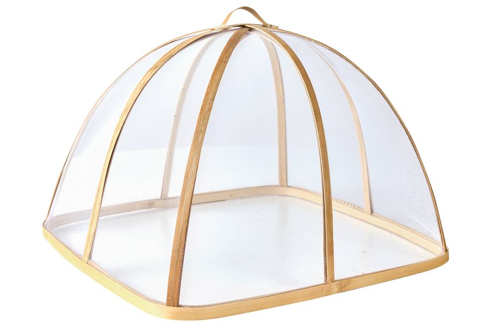 Coprivivande campana rete bianca e bamboo naturale quadrata 34x34