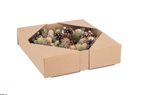 Corona natale pigne vegetali e fiori verdi con sfere oro 34cm