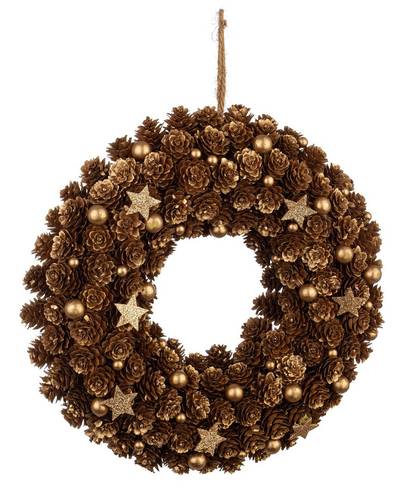 Corona natale pigne vegetali e stelline dorate cm33