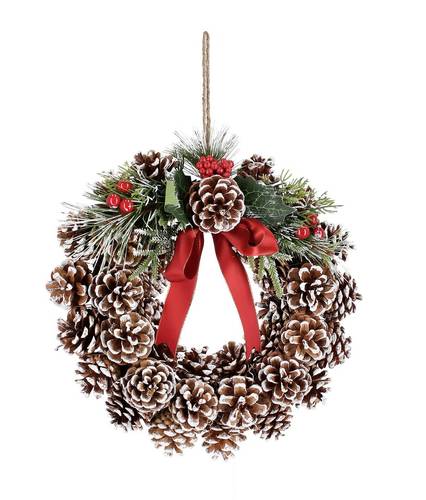 Corpora Invernale Ravenna Di Artplants - Corona Di Natale Artificiale Con Pigne Innevate, 30cm