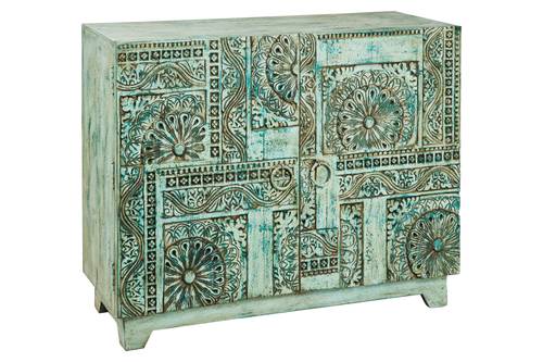 Credenza intarsi verde 2 ante stile etnico