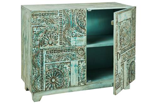 Credenza intarsi verde 2 ante stile etnico