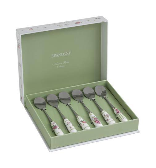 Cucchiaino Nonna Rosa set6 inox manico ceramica Brandani