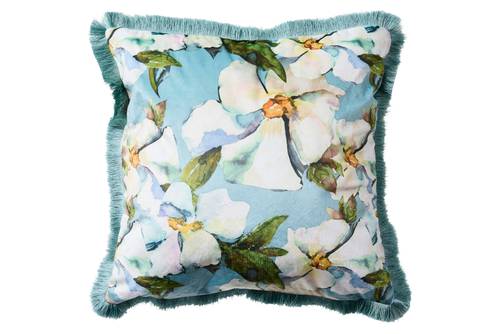 Cuscino Butterfly fiori bianchi fondo turchese 45x45