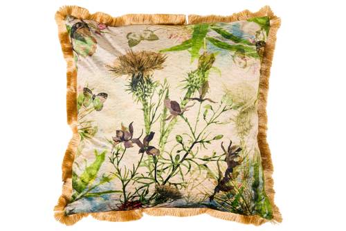 Cuscino Butterfly fiori cardi fondo beige 45x45